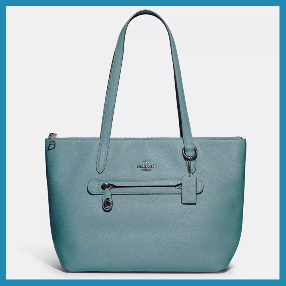 COACH Taylor Tote Handbag Polished Pebble Leather Sage/Pewter NWT